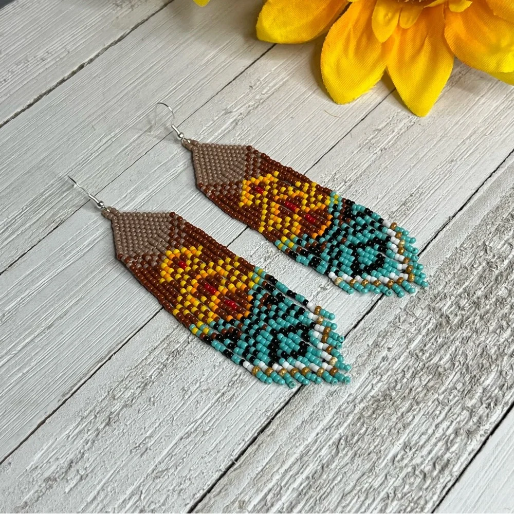 Handmade‎ Native American Style Long Seed Bead Beaded Earrings African Style